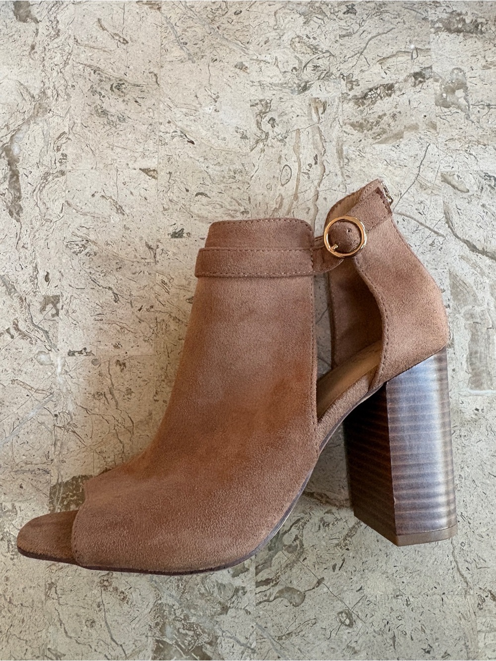 Elegant Open Toe High Heel Booties Back Zipper Faux Suede Size 7